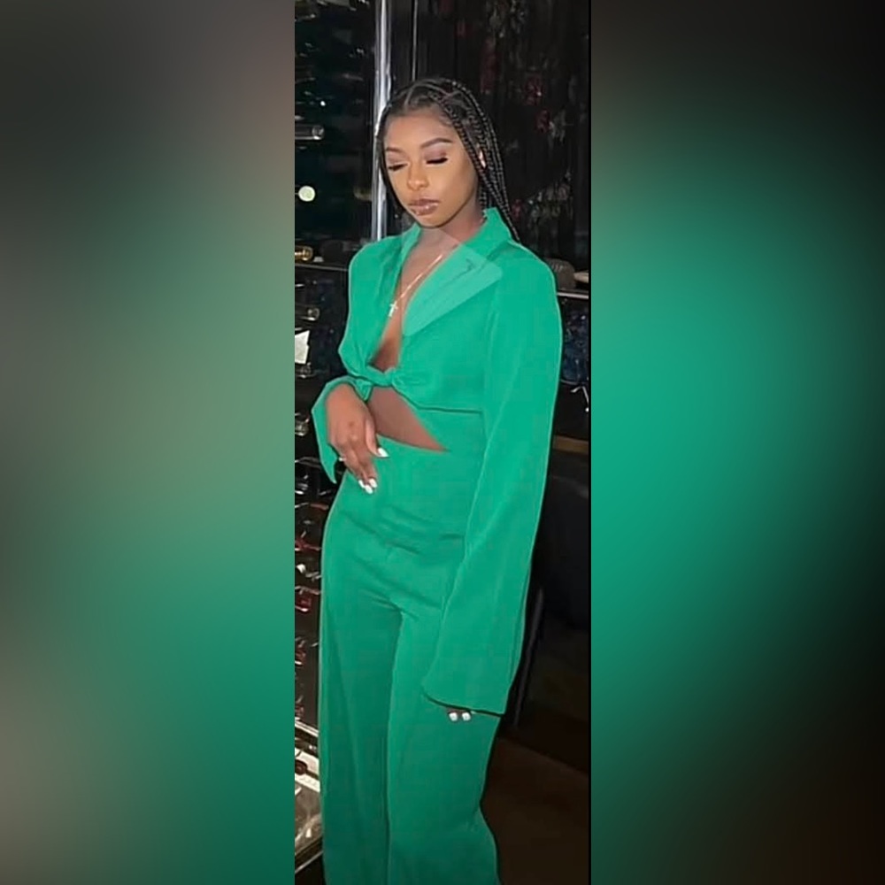 Bright Green Collar Detail Knotted Wide Leg Jumpsuit